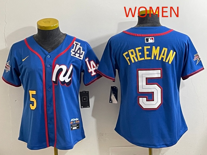 Women 2025 Los Angeles Dodgers #5 Freeman Blue Nike 2025 MLB All Star Jersey style 008